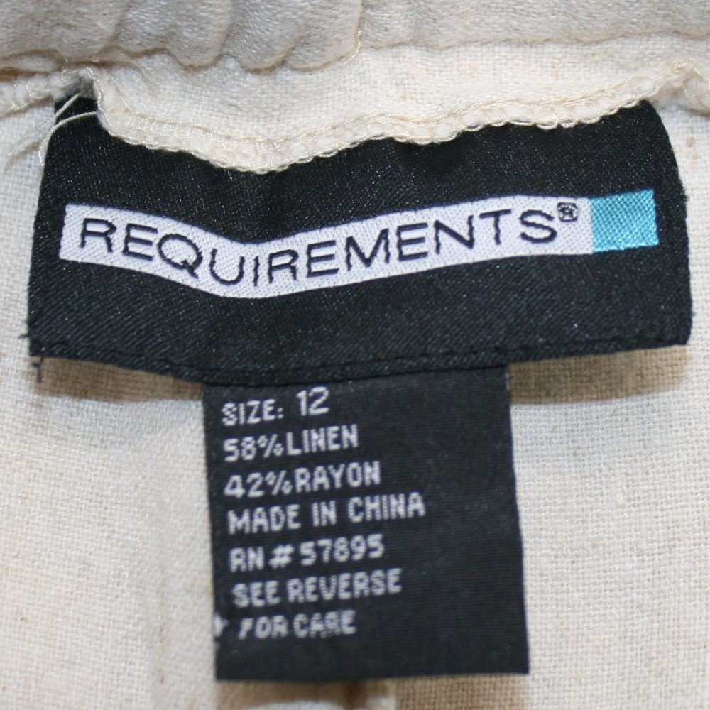 REQUIREMENTS Capri Linen Blend Pants Cropped Neutral Boho Tan Beaded Leg Size 12 - Picture 6 of 14